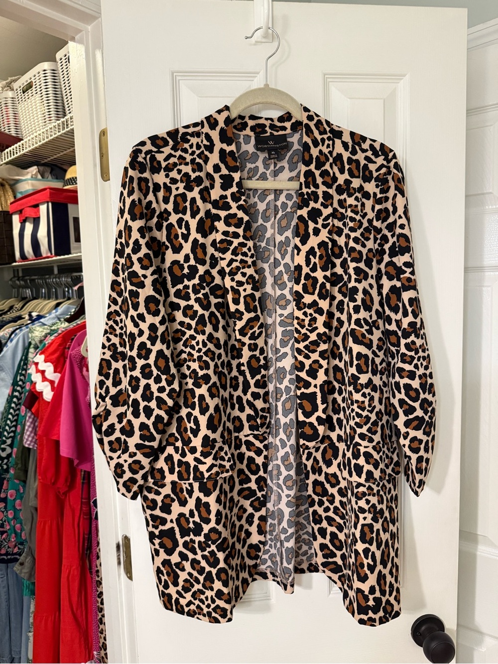 Worthington Leopard-Print Open Blazer - Beige, Black, Brown
